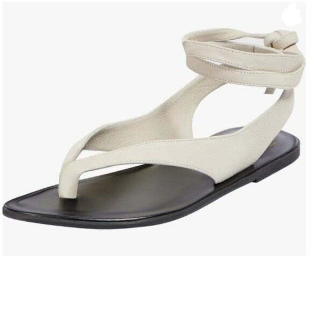 FOWT Beige Split Round Toe Sandals Lace up Strappy Soft Flip Flop Summer Shoes